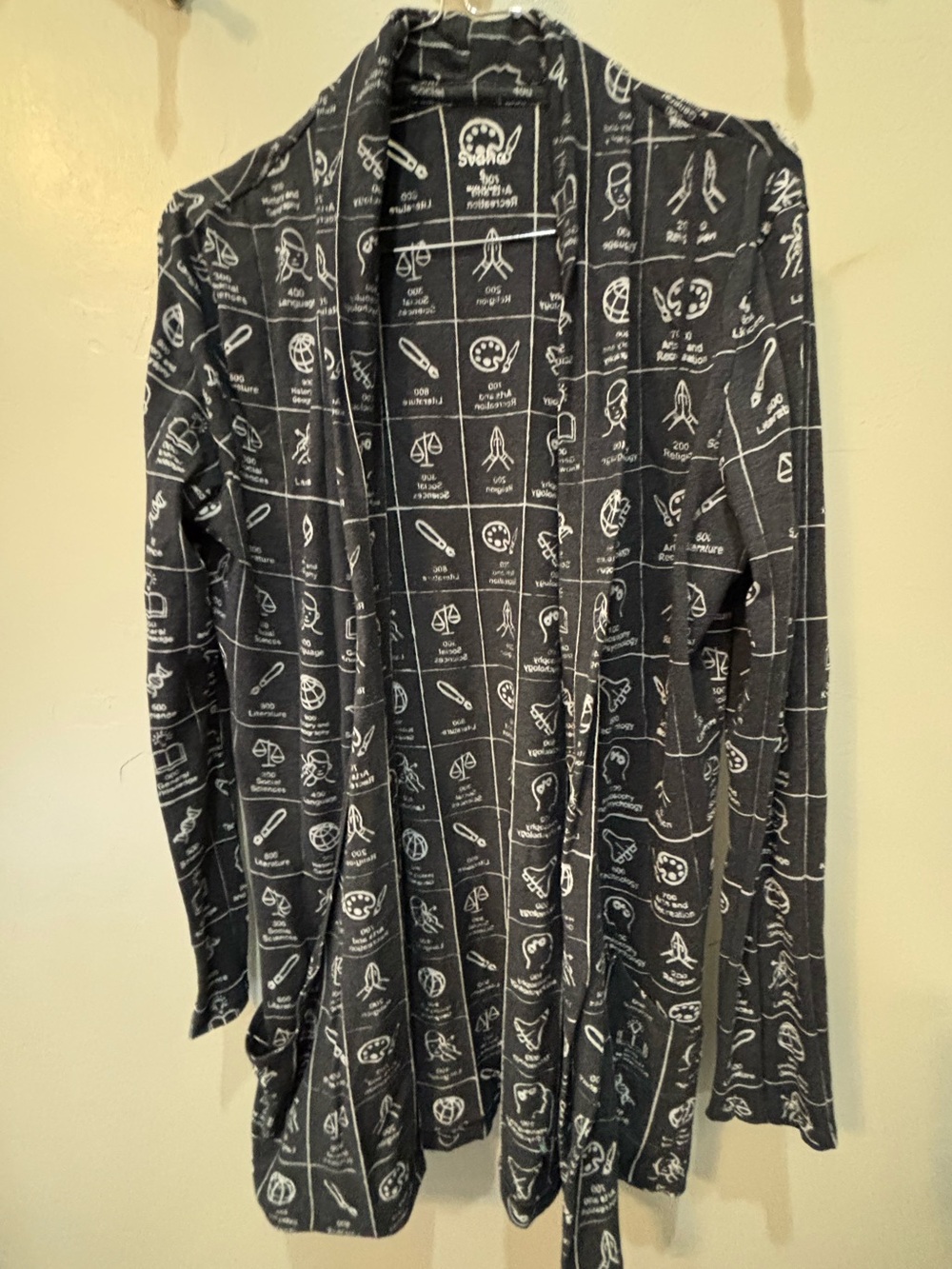 Svaha | Librarian Cardigan | Dewey Decimal System | Charcoal & White | S | VGUC
